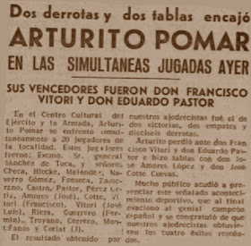 Simultáneas de Arturito Pomar en Tetuán, recorte de prensa