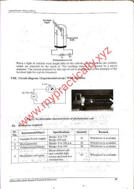 VI characteristics of photoelectric cell Practical Answer Diploma Manaul Answer – MyPractically