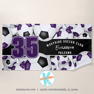 purple black soccer team colors beach towel
