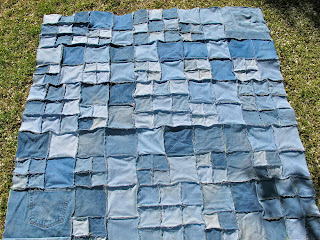 repurposed recycled denim flannel quilt 