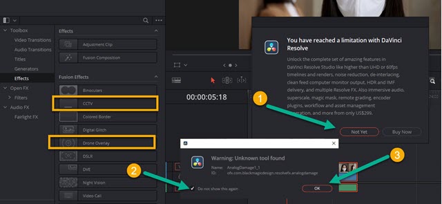 popup davinci resolve buy now e not yet