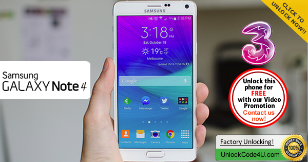 Factory Unlock Code Samsung Galaxy Note 4 from Three Network