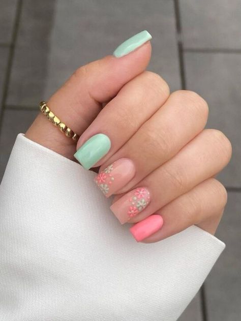 sage green and pink nails