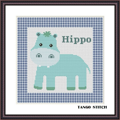 Hippo cross stitch pattern Nursery embroidery design - Tango Stitch