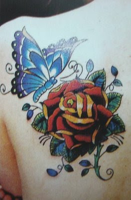 Butterfly Tattoo and Flower Tattoo for Female Back Tattoo