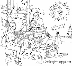 Moon passing between Sun and Earth solar eclipse drawing instructive school coloring kids activity