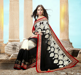 Gorgeous Black & Off White Embroidered Saree