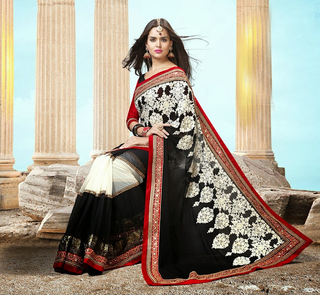 Gorgeous Black & Off White Embroidered Saree