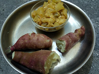 Steamed Sweet potato, Bottle gourd curry