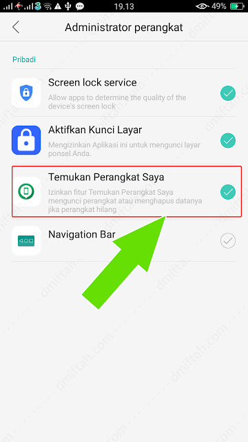 aktifkan find my device enable android