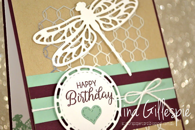 scissorspapercard, Stampin' Up!, CASEing The Catty, Beautiful Bouquet, Dragonfly Dreams Bundle, Stitched Labels Framelits