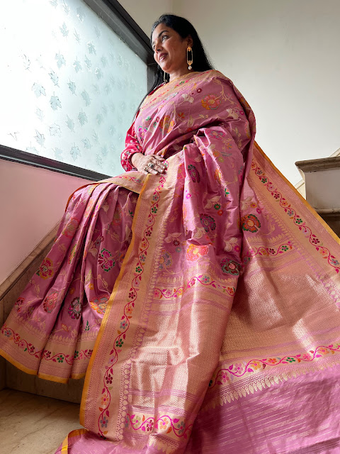 Timeless Elegance: The Baby Pink Pure Katan Silk Saree with Kaduwa Weave and Jangla Jaal