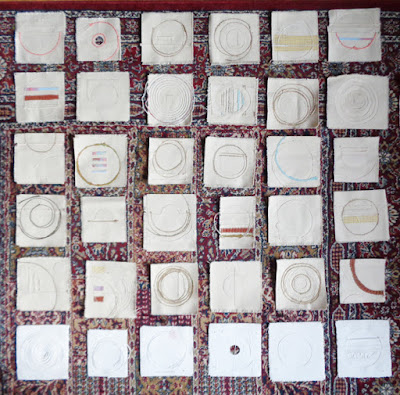 stitched canvas pieces for upcoming show at Library gallery in Drumheller, AB