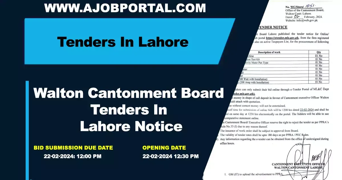 Walton-Cantonment-Board-Tenders-in-Lahore-Notic-2024