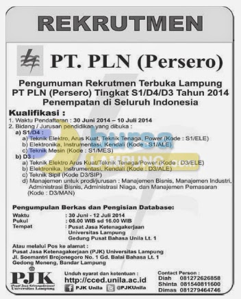 Lowongan Kerja PT. PLN (Persero) Terbaru