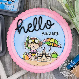 Sunny Studio Stamps: Beach Babies Hello Word Die Fancy Frames Sunshine Circle Card by Juliana Michaels