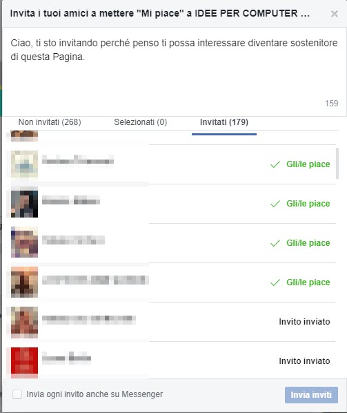 amici che hanno accettato invito di sottoscrizione pagina facebook