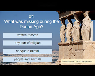 What was missing during the Dorian Age? Answer choices include: written records, any sort of religion, adequate rainfall, people and animals