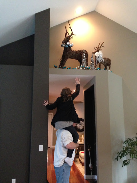 high up Christmas decorations piggyback