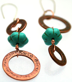 Southwestern flair: copper, turquoise dyed howlite, sterling silver, ooak earrings :: All Pretty Things