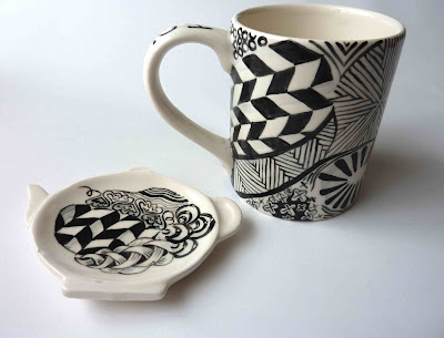 Zentangled mug and teaspoon stand