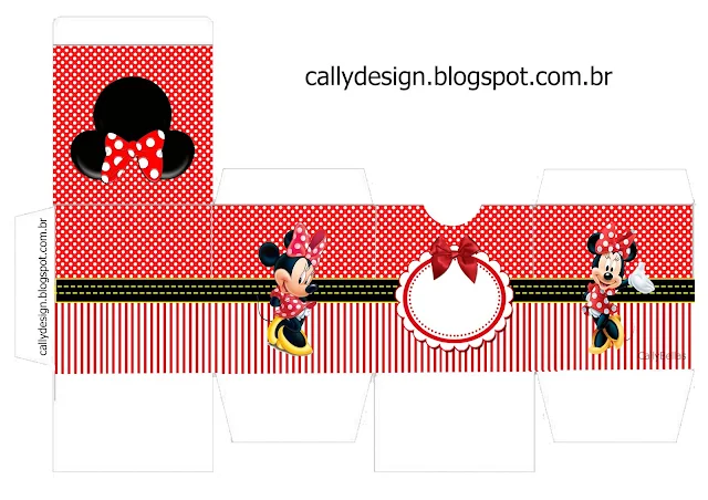 Cajas en forma de cubo de Minnie en Rayas Rojas para imprimir gratis.