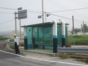 The bus stop is in front of a small convenience store. (img )