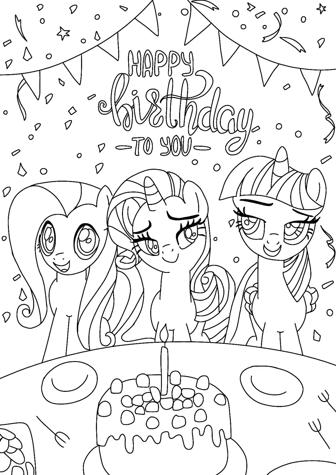 My little pony Happy Birthday Coloring Pages