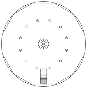 Top-down view of the Matrimandir (based on Patrizia Norelli-Bachelet's "Transcendent" view).