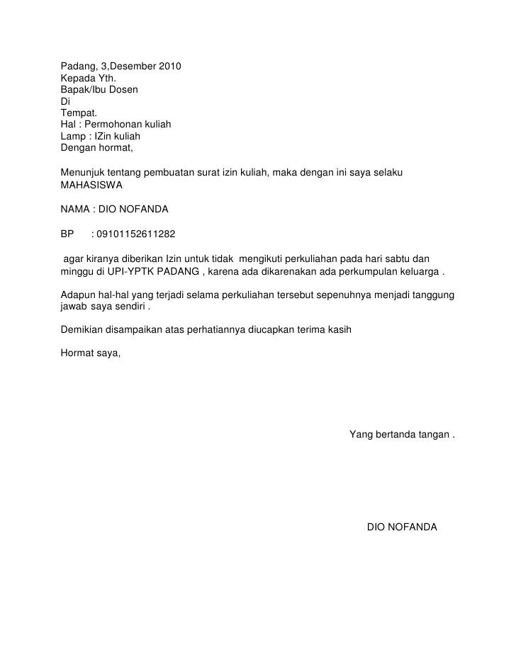 Contoh Surat Izin Tidak Masuk Kuliah untuk Mahasiswa yang 