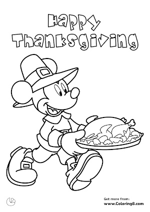 Mickey Mouse holding thanksgiving dish coloring page