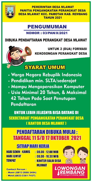 Dibuka Pendaftaran Perangkat Desa Mlawat Pamotan Rembang