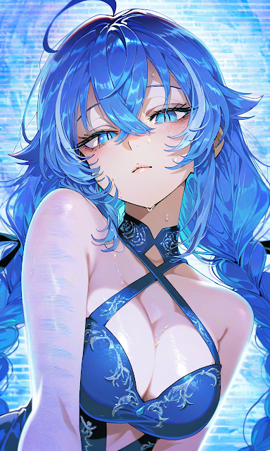 Roxy Migurdia with blue hair and mage staff from Mushoku Tensei anime