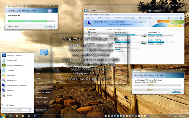 Windows7 transformed into Windows8 Cara mengubah tampilan Windows 7
 menjadi Windows 8