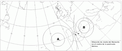 Situación sinóptica vientos del Noroeste.