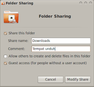 Pengaturan sharing Ubuntu
