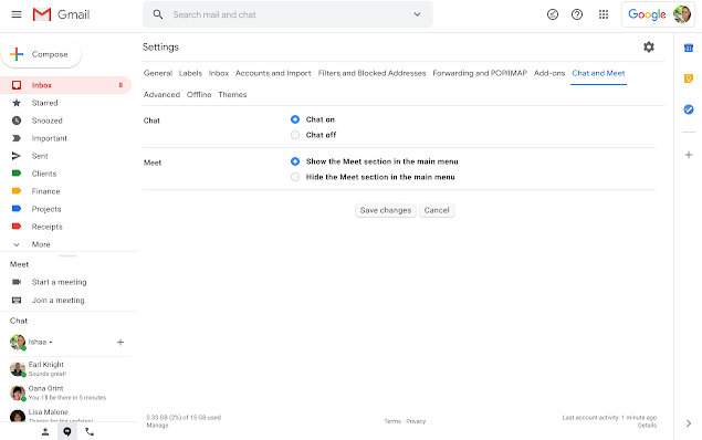 جوجل تقدم إعداد جديد لإخفاء أو عرض Meet في Gmail