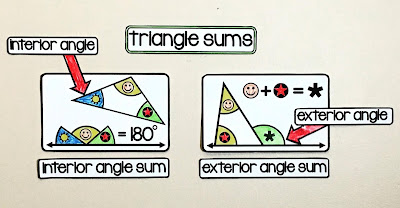 Triangle sums on an 8th grade math word wall