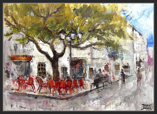 COLERA-PINTURA-ART-PLAÇA MAJOR-BAR LA PLAÇA-PAISATGES-ARBRE DE LA LLIBERTAT-POBLES-ALT EMPORDÀ-ARTISTA-PINTOR-ERNEST DESCALS