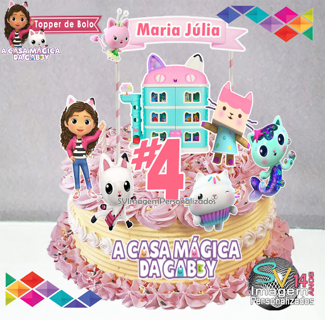 A Casa Mágica da Gabby dicas e ideias para decoração de festa personalizados topper de bolo