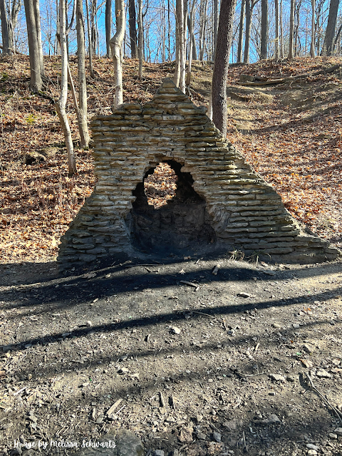 Remnants of a stone fireplace at Waterfall Glen Forest Preserve remind us of the contributions of the Civilian Conservation Corps and adds an interesting element.