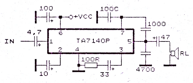 Low power amplifier with IC TA7140 circuit diagram