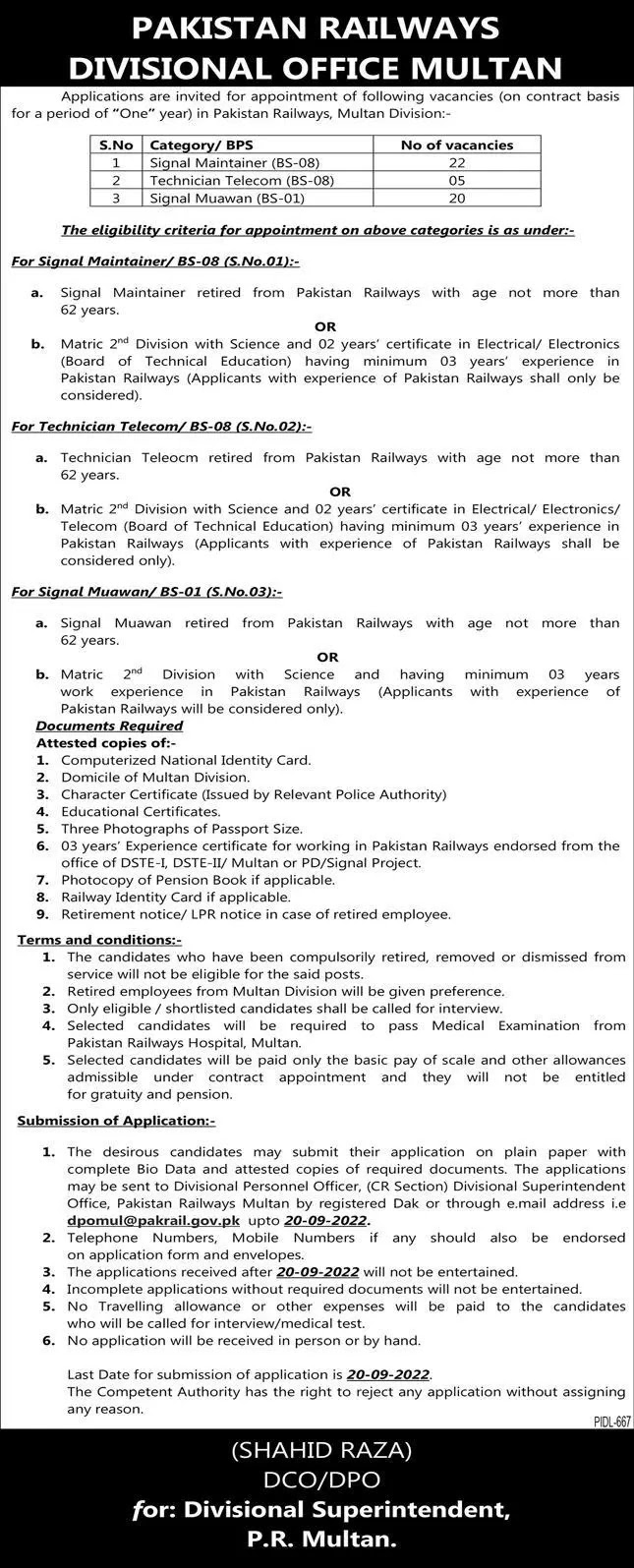 Pakistan Railway Divisional Office Multan Jobs 2022