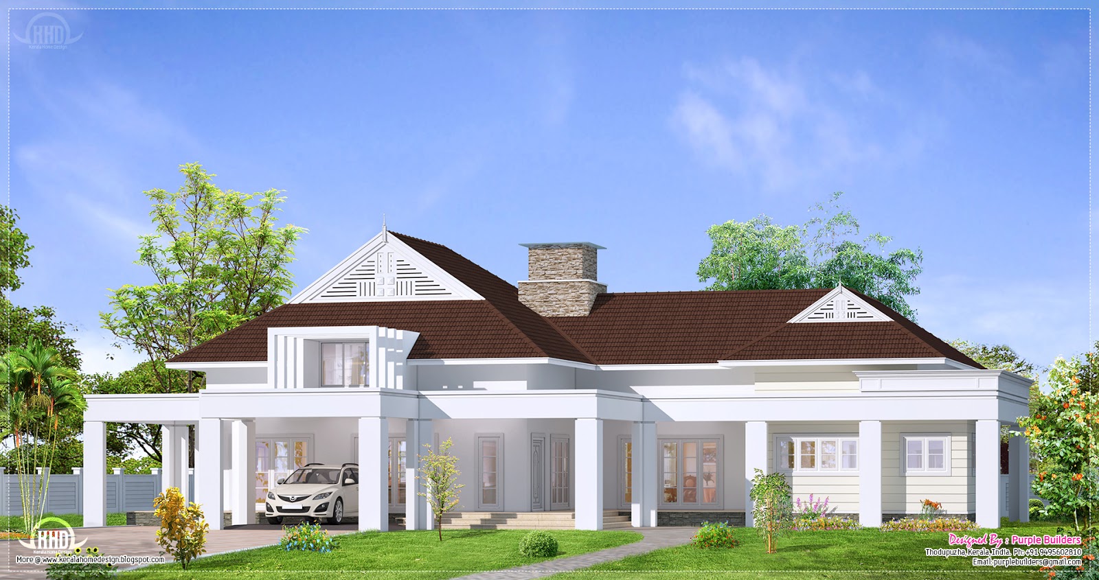  Single  floor  luxury bungalow  elevation Home  Kerala Plans 