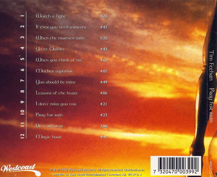 TIM FEEHAN - Pray For Rain (1996) back