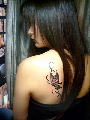 Butterfly and Flower Lower Back Tattoo Design