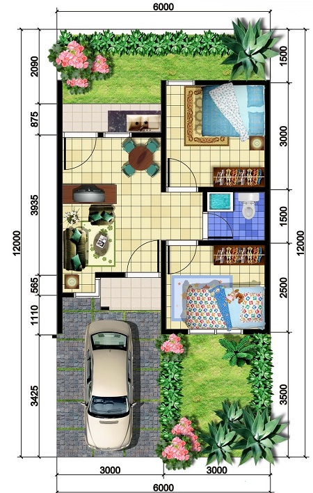 33 Denah  Rumah  Sederhana  2  Kamar  Tidur Rumahku Unik