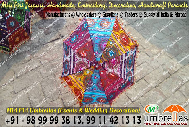 Embroidery Umbrella, Jaipuri Embroidery Umbrella, Multi Elephant Embroidery Umbrella, Plain Embroidery Umbrella, White Elephant Embroidery Umbrella and Jaipuri Bride Umbrella,