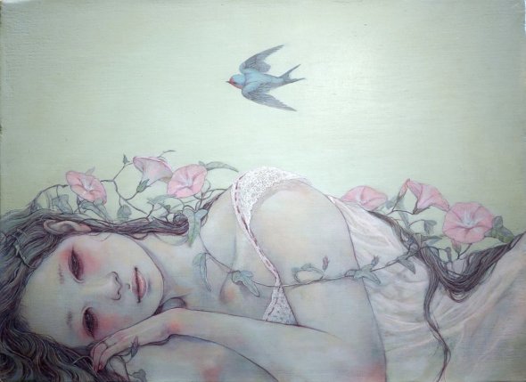 Miho Hirano pinturas mulheres delicadas orientais surreais fantasia triste