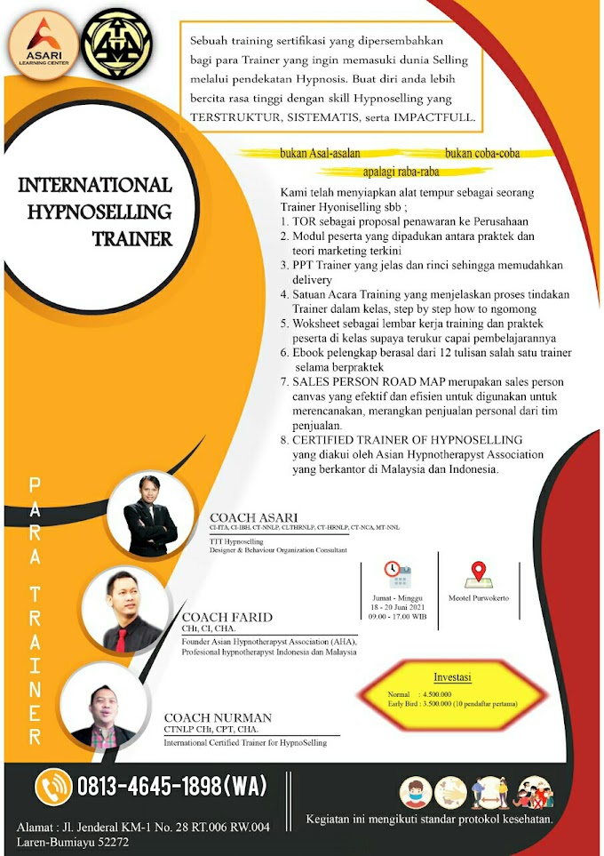 GELAR NON AKADEMIK CERTIFIED TRAINER OF HYPNOSELLING